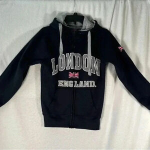 Navy blue and Gray men’s London British flag hoodie. Sz XS